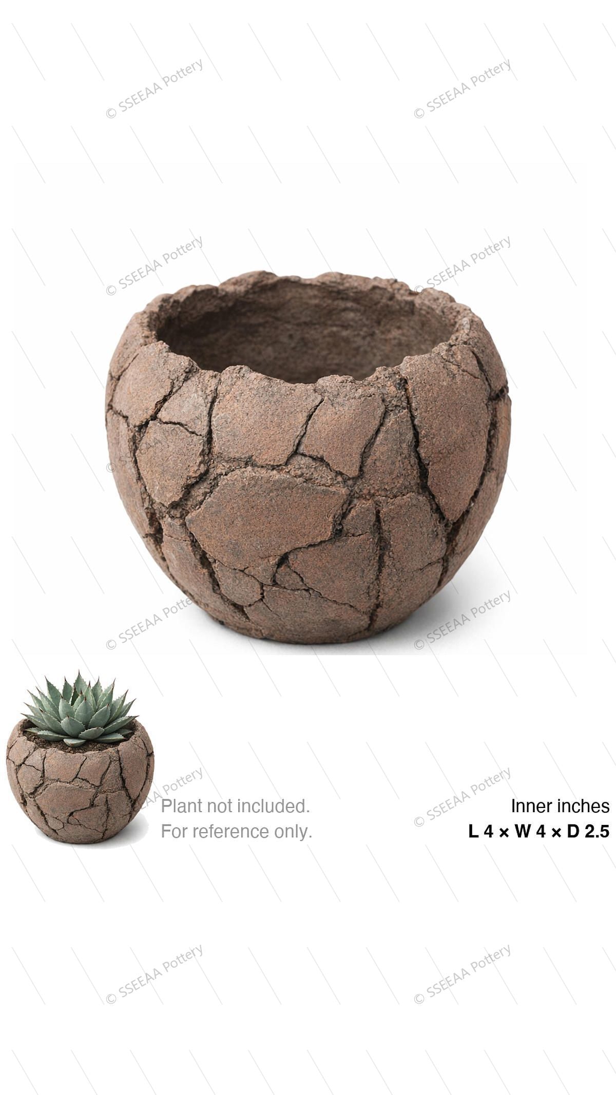 Brown cracked round pot with rugged weathered texture