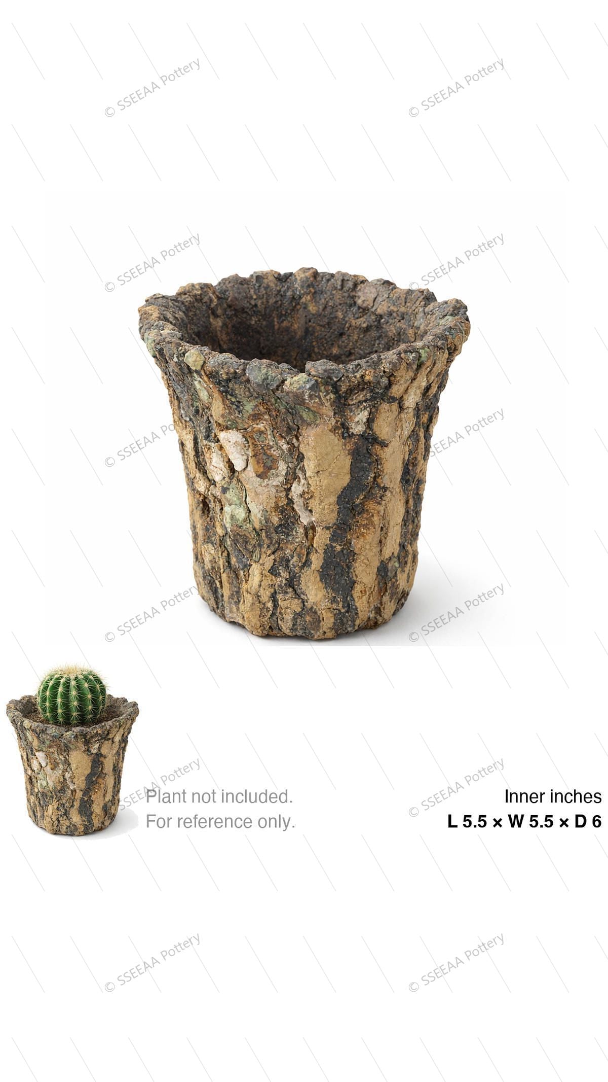 Rugged bark-look tapered pot with flared rim and textured surface