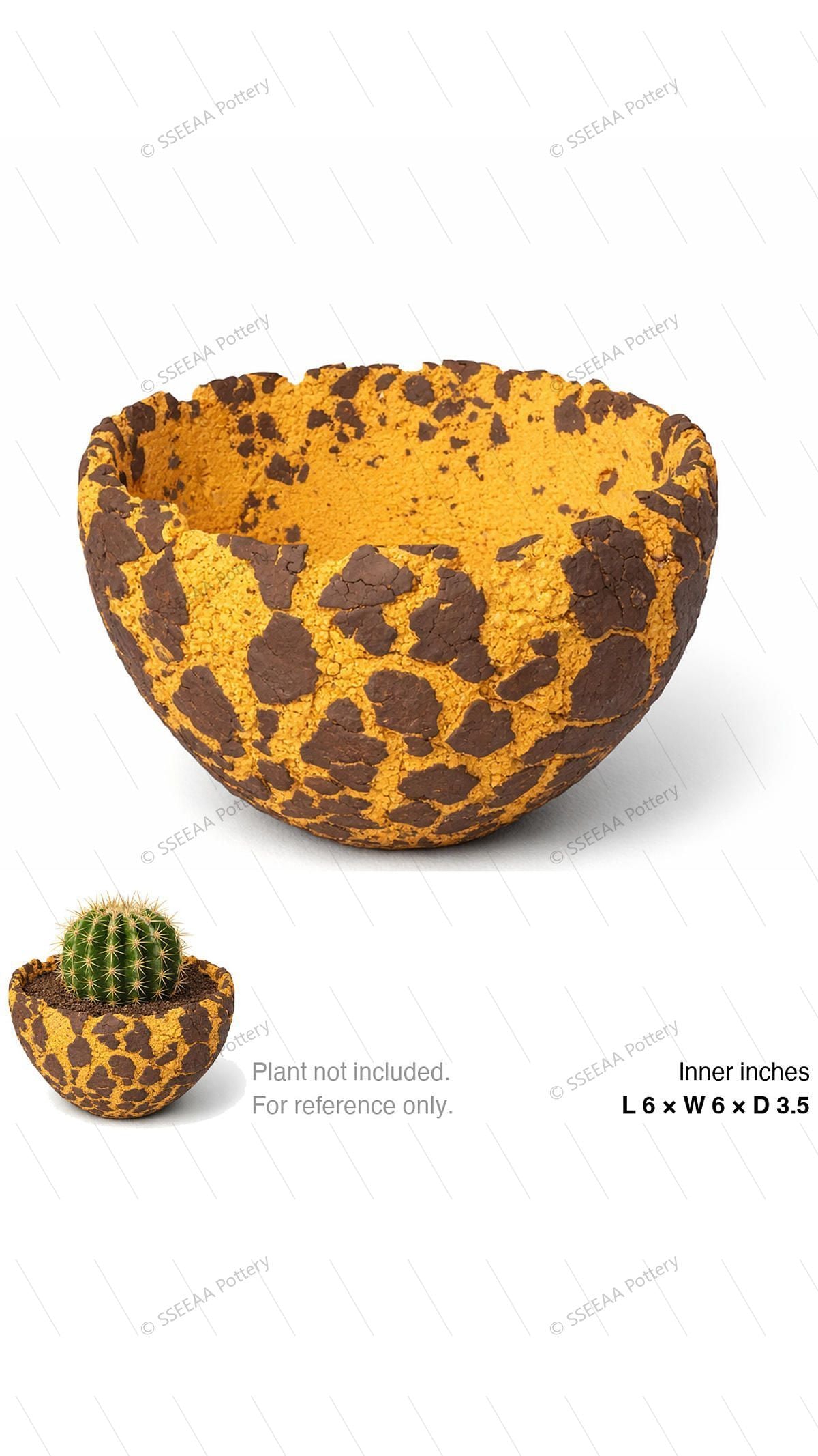 Speckled bronze bowl pot with a rounded profile and irregular rim.