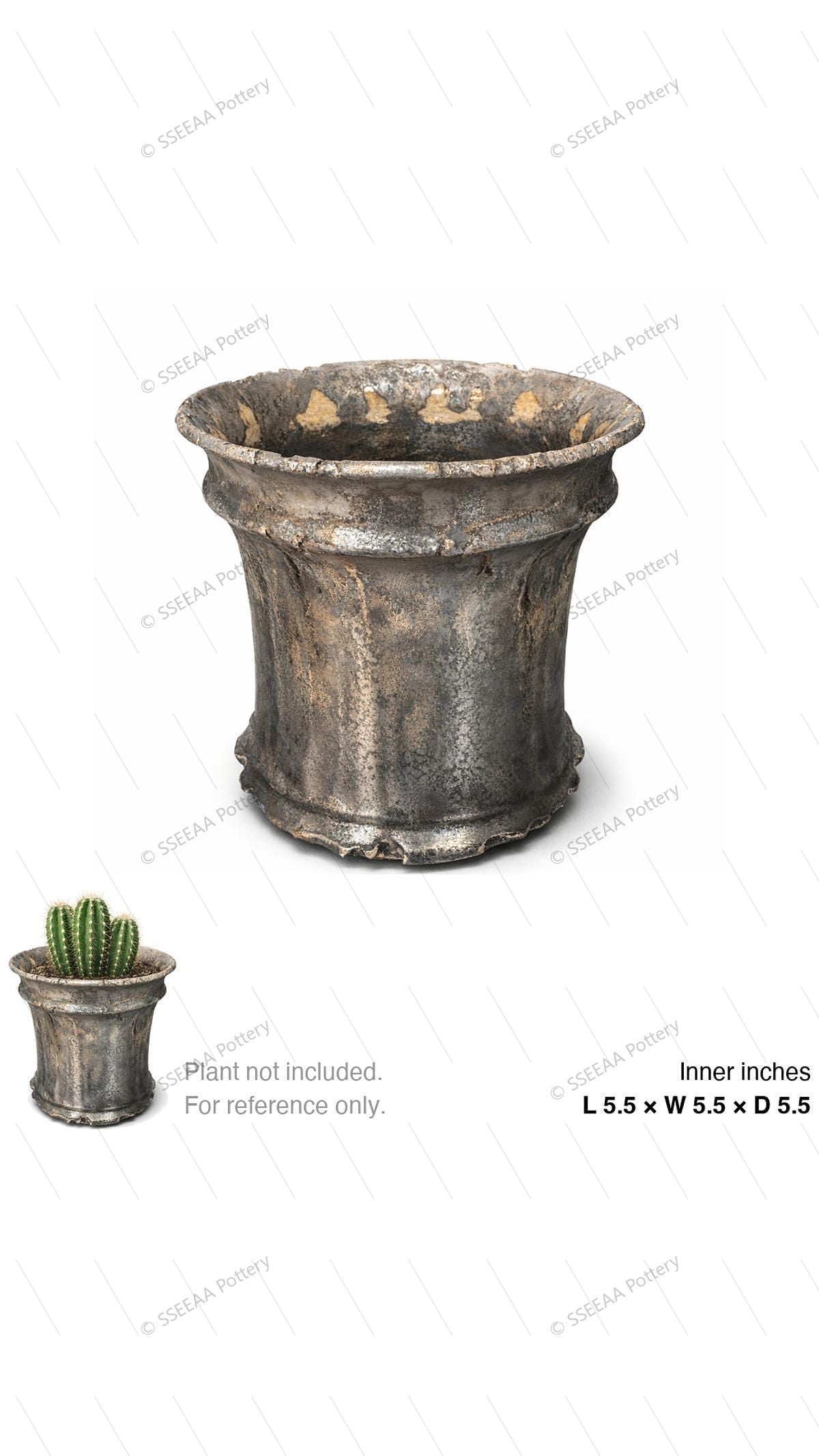 Weathered storm-gray footed pot with flared rim and tapered body