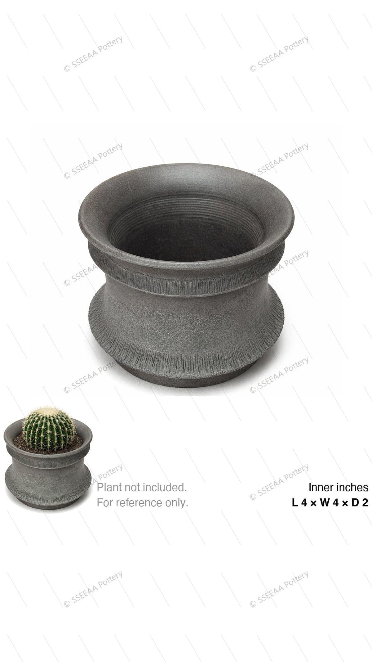Dark gray textured footed pot with a flared rim and rounded body