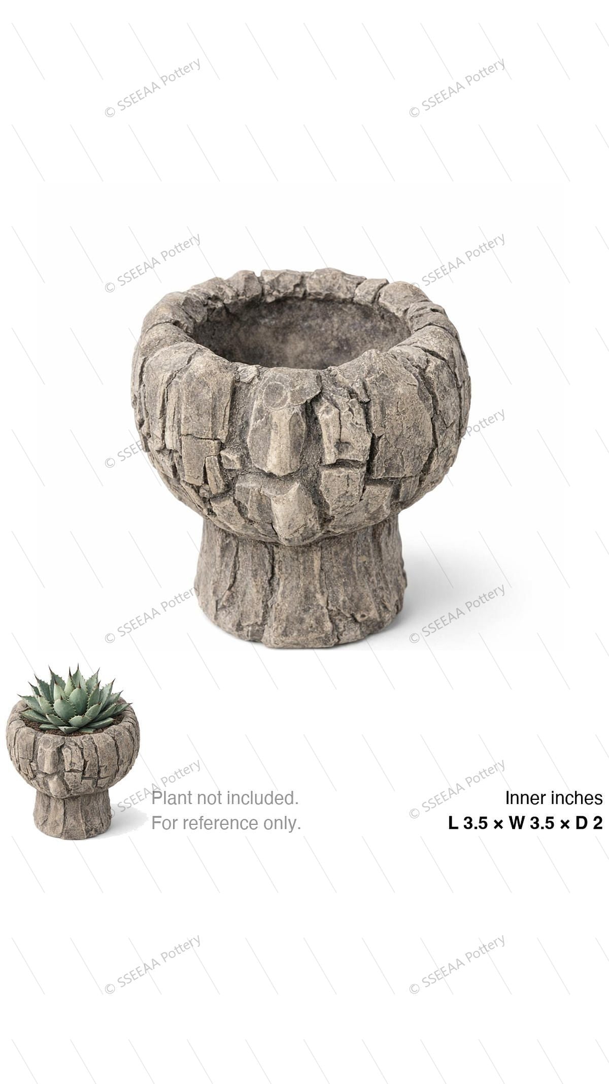 Rugged gray footed pot with bark-like texture and rounded bowl shape
