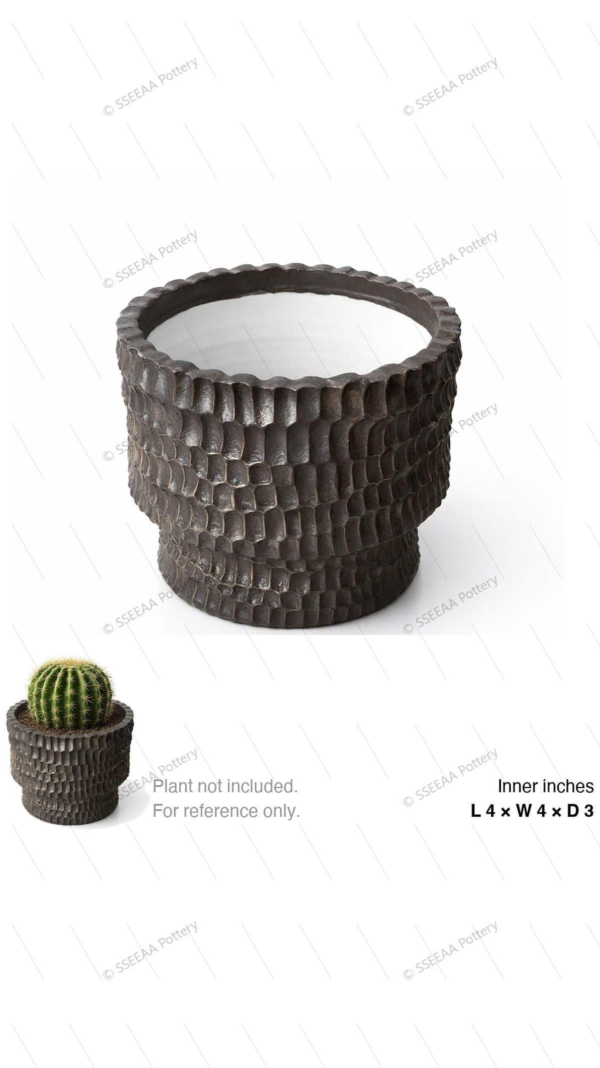Charcoal textured round pot with flared rim on a white background